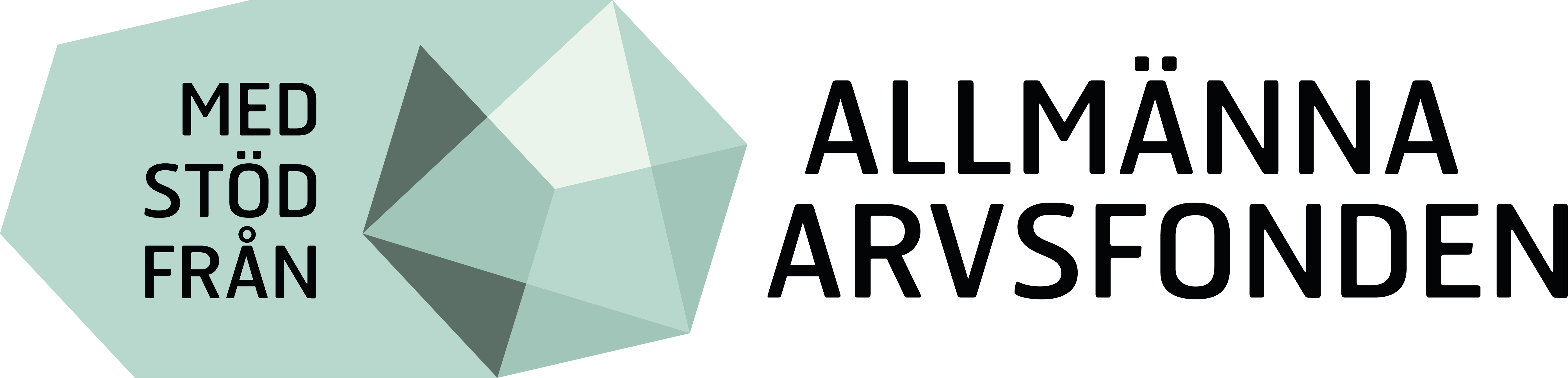 Logotyp på Allmänna Arvsfonden. Figur av en grön diamant, och svart text: Med stöd från Allmänna Arvsfonden.